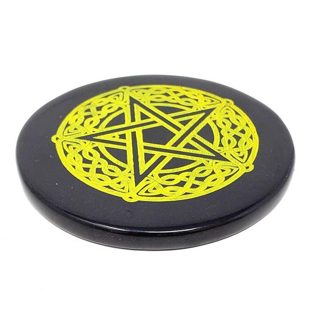 3 Black Agate Altar Tile - Celtic Pentagram